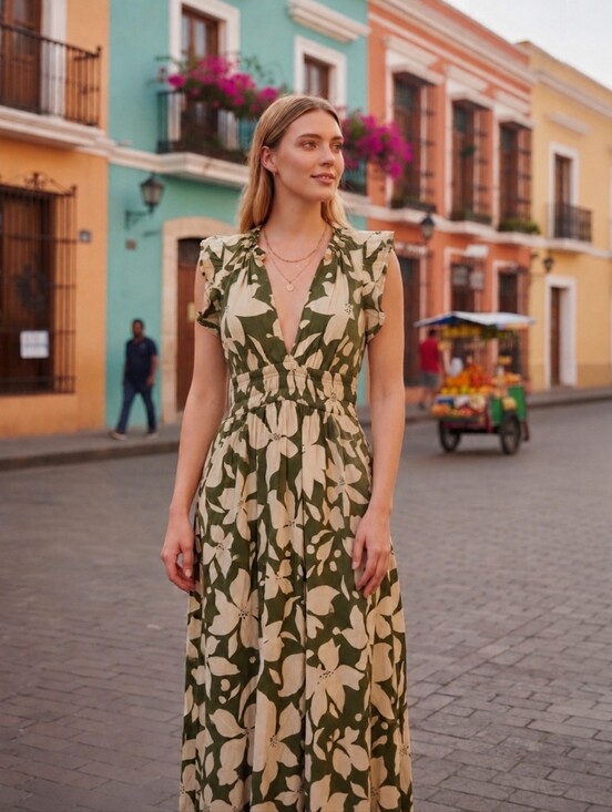 Patrons of Peace Dresses & Skirts - NEW ​Patrons of Peace Floral V Neck Corset Style Ruffle Maxi Dress Sz S 🌿